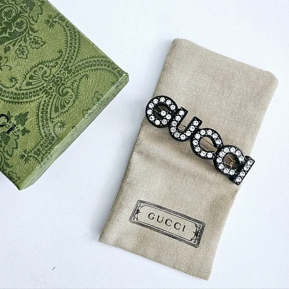 New Unused Gucci Crystal & Stud Barrette/Hair Clip GUCCI Interlocking GG crystal-embellished silver-tone hair  main image 4
